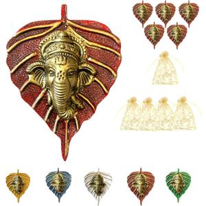 LOVENSPIRE Metal Leaf Ganesha Diwali Decor Wall Hanging for Home & Office Housewarming Return Gift Pooja Favor Ganesha Decorative Wall Hanging Showpiece Pack of 1/2/5/25 Pcs (Red)