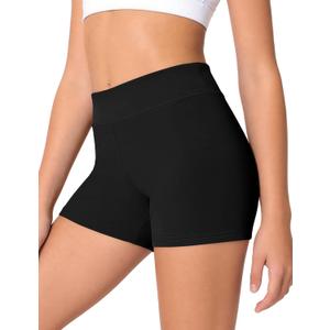 JOCMIC Girls Athletic Shorts Kids Dance High Waisted Yoga Short for Bike Gym Volleyball Running Black 9-10 Years