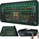 70"X35" Double Dealer Craps Table Top Mat - Smooth, Durable Edge-Stitched 3mm Rubber Craps Mat, Non-Slip, Water-Resistant, Portable Zippered Carry Bag, Craps Game Mat for Party & Casino Night (Green)