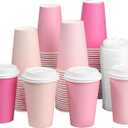 40 Pcs 12 oz Pink Disposable Coffee Cups with Lids Hot Pink Light Pink Gradient Paper Cups for Hot and Cold Beverage Water Juice Coffee Tea Party Wedding Bride Shower Supplies