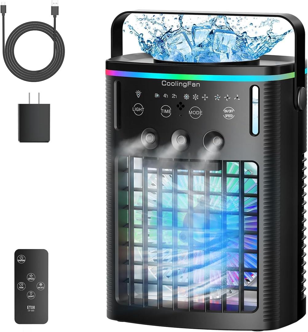 Portable Air Conditioners, Small Air Conditioner Portable with Remote, 3 Speeds & 3 Mist Modes & Timer Mini Evaporative Air Cooler, Personal Cooling Misting Fan for Bedroom Office Room Desk, Black
