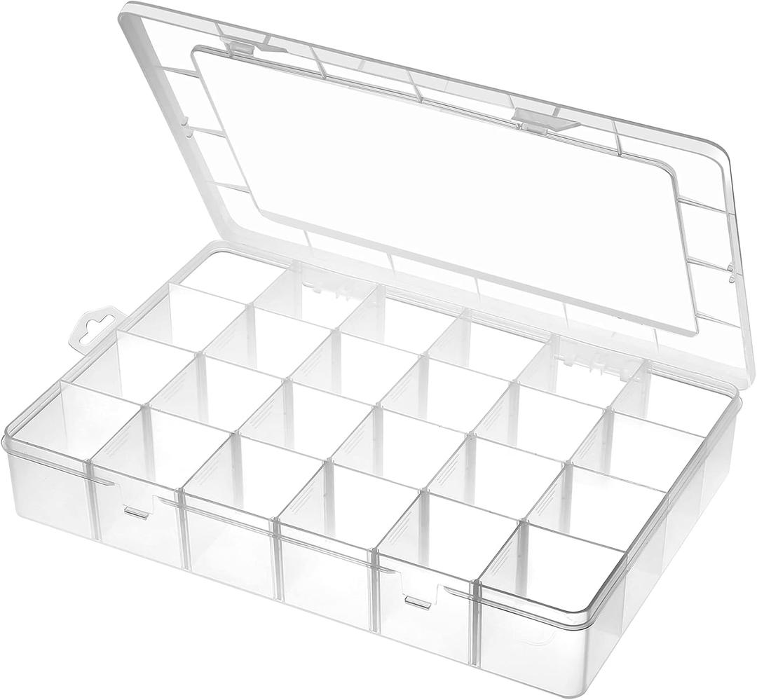 Gbivbe Large 24 Grids Plastic Organizer Box Adjustable Dividers,Clear Storage Box for Jewelry, Art DIY Crafts, Washi Tapes, Beads and Small Parts