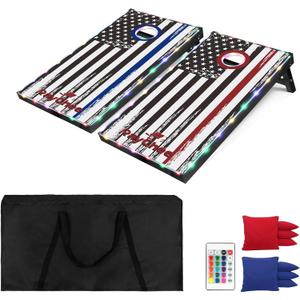 LED Cornhole Set, 3 x 2ft / 4 x2 ft Cornhole Board Game Set, Corn Hole Outdoor Game, Multi-Design with Light-Up Border, 8 Bean Bags, Carrying Case for Backyard, Beach, Lawn