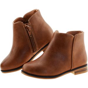 LseLom Girls Ankle Boots for Toddler/Little Kids - Brown, Suede, Zipper, Low-Top, Flat Heel, Casual (2 Big Kid)