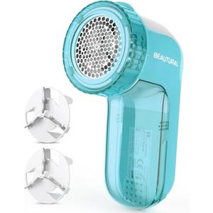 BEAUTURAL Fabric Shaver and Lint Remover, Sweater Defuzzer with 2-Speeds, 2 Replaceable Stainless Steel Blades, Battery Operated, Remove Clothes Fuzz, Lint Balls, Pills, Bobbles