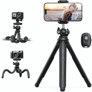 Lamicall Tripod for iPhone - [Ultra-Stable] Aluminium Phone Tripod with Wireless Remote, Mini Flexible Camera Stand Cold Shoe for Video Recording for Pocket 3 4 iPhone GoPro DSLR Camera Mothers Day (Black)