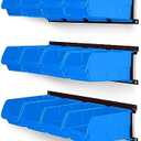 Ultrawall Wall Mounted Storage Bins, Plastic Hanging Storage Organizer Bins, Garage Tool Storage System for Screws, Nuts, Bolts, Nails, and Small Hardware Parts, 12x bins & 3 x rails, Blue : Tools & Home Improvement