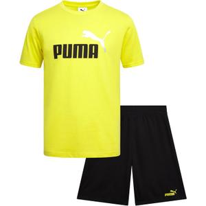 PUMA Boys Short Set - 2 Piece Short Sleeve Crewneck Performance Graphic Tees and Athletic Mesh Shorts for Boys (Sizes: 10-12) (M)