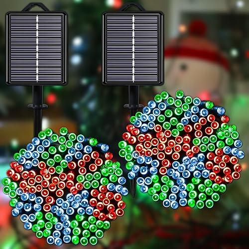 YAOZHOU Solar Christmas String Lights Outdoor Waterproof Decorations, Red White Green Fairy Lights, 1PACK Total 400LED 144FT with 8Modes, Outside Lights for Tree, Garden, Patio, Fence, Balcony