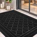 Color&Geometry Front Door Mat Outside Entrance, Heavy Duty Non Slip Low Profile Doormat for Entryway, Trap Dirt and Moisture Welcome Mats All-Weather, Easy Clean, Patio, Garage, 24"x48" Black