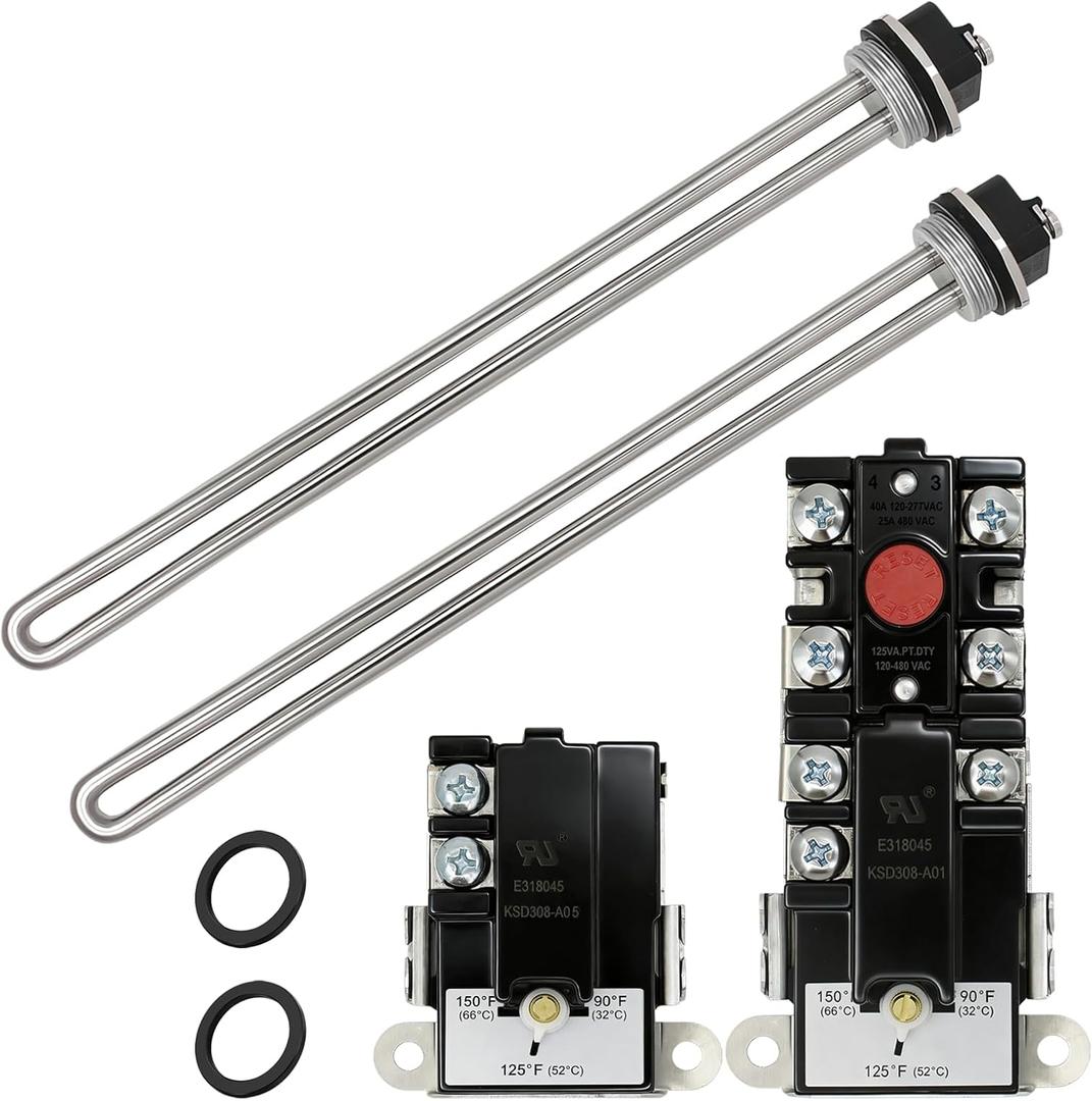 Electric Water Heater Repair Kit, suitable for most electric water heaters. Includes two TOD-type thermostats, two 4500W 240V heating elements, water heater replacement parts