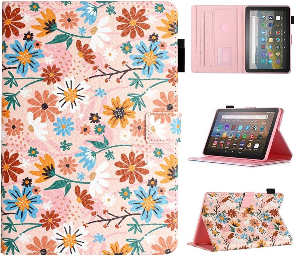 MonsDirect Case for Amazon Kindle Fire HD 10 & Fire HD 10 Plus Tablet 13th/11th Generation 2023 2021 Release, Smart Auto Wake Sleep Folio Case Stand Protective Cover with Card Slots, Matisse Daisy