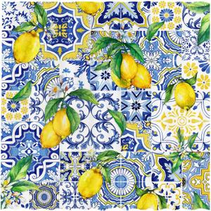 Allenjoy 72" x 72" Blue Tiles Lemon Shower Curtain Summer Fruit Chic Home Bathtubs Bathroom Curtain Decoration Set Washable Soft Durable Polyester Fabric (Hooks Not Included)