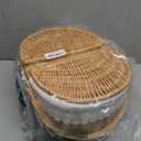 Wicker Picnic Basket with Removable Liner, Empty Picnic Baskets with Lid, Vintage-Style Picnic Hamper with Folding Woven Handle for Picnic, Camping, Outdoor, Halloween, Thanks Giving, Birthday (Cream)