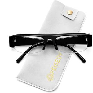 FEISEDY Chic Semi Rimless Blue Light Glasses for Women, Y2K Narrow Rectangular Fake Eyeglasses B0431