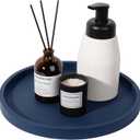 Silicone Bathroom Tray Round Vanity Tray Decorative Soap Holder Kitchen Countertop Organizer Coffee Table Decor for Candle, Perfume, Plant, 10 Inch, Dark Blue