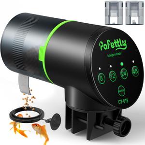 Automatic Fish Feeder for Aquarium, Auto Fish Food Dispenser with Timer and Feeding Ring, Moisture-Proof, Smart Fish Tank Vacation Feeder with 2 AAA Batteries (Black)