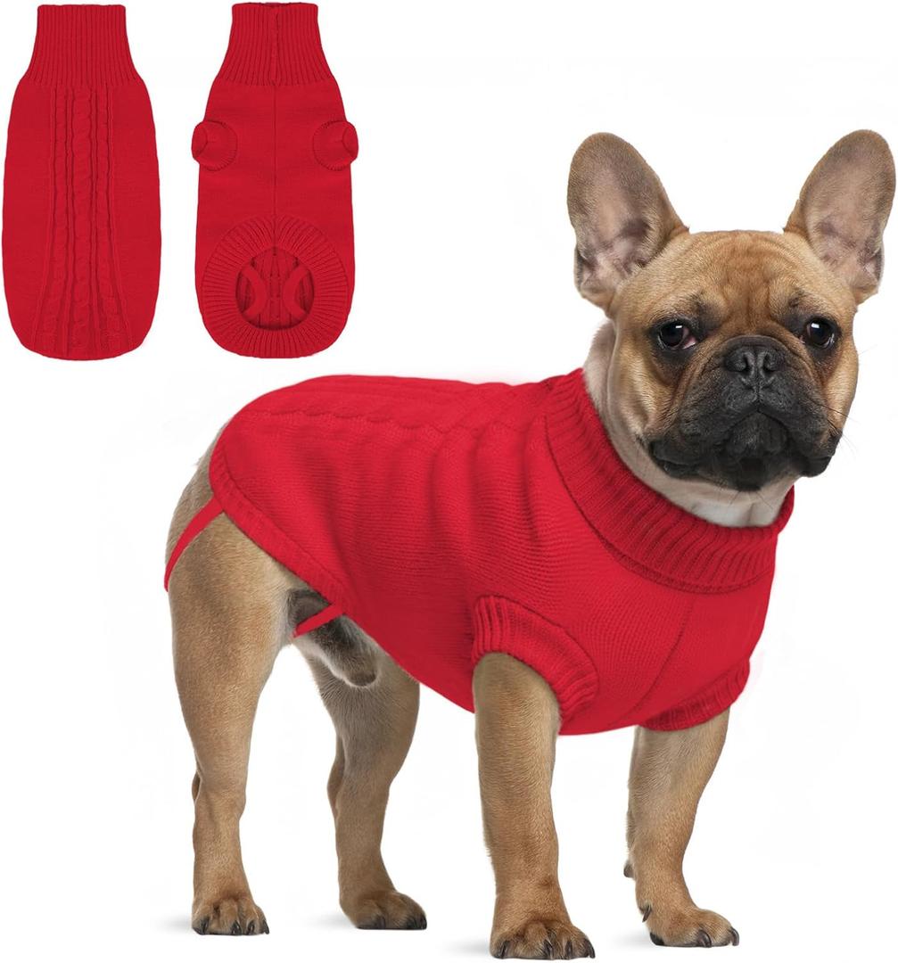Knitted Sweater for Small Large Dogs Girl Boy Warm Fleece Cable Turtleneck Sweater for Chihuahua Pug Labrador Golden Retriever Cold Weather