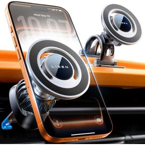 LISEN for Magsafe Car Mount, Magnetic Phone Holder for Car Vent Phone Mount, Hands Free Phone Mount for Car Accessories Dashboard Windshield Vent Cell Phone Holder for iPhone Car Mount Silver Kits