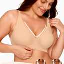 Women's Deep V Bra Wireless Seamless No Underwire Jelly Bras Supportive Comfortable T-Shirt Bra Push Up Plunge Bralettes (Beige,XL) (XL)