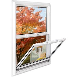 Vinyl Single Hung Sliding Window, 32" x 36" Household Window with Double-Pane Insulated Tempered Glass, White Energy-Efficient Soundproof Window for House, Mobile Home