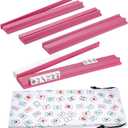 50cm Mahjong Racks with Pushers, Wooden American Mahjong Tile Pushers & Racks Set of 4, with White Printed Mahjong Racks Drawstring Bag, Mahjong Accessories, 50 x 6.5 x 2.7 cm
