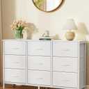 SONGMICS BELLAH Collection - Dresser for Bedroom, TV Stand for TVs Up to 55 Inches, Chest of Drawers for Living Room, Closet, Steel, 9 Drawers, Modern, Cloud White ULGS033WH02S