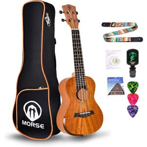MORSE Concert Ukulele Mahogany 23 Inch Ukelele with Gig Bag Strap Nylon String Tuner Picks