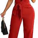 kaimimei Womens Casual Jumpsuits V-Neck Sleeveless Ruffle Backless Belted Wide Leg Pant Sexy Romper Party Clubwear Size S