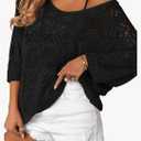 Zeagoo Women's Summer Crochet Off The Shoulder Hollow Out Knit Tops 2025 V Neck 3/4 Sleeve Sweater Top Size Large