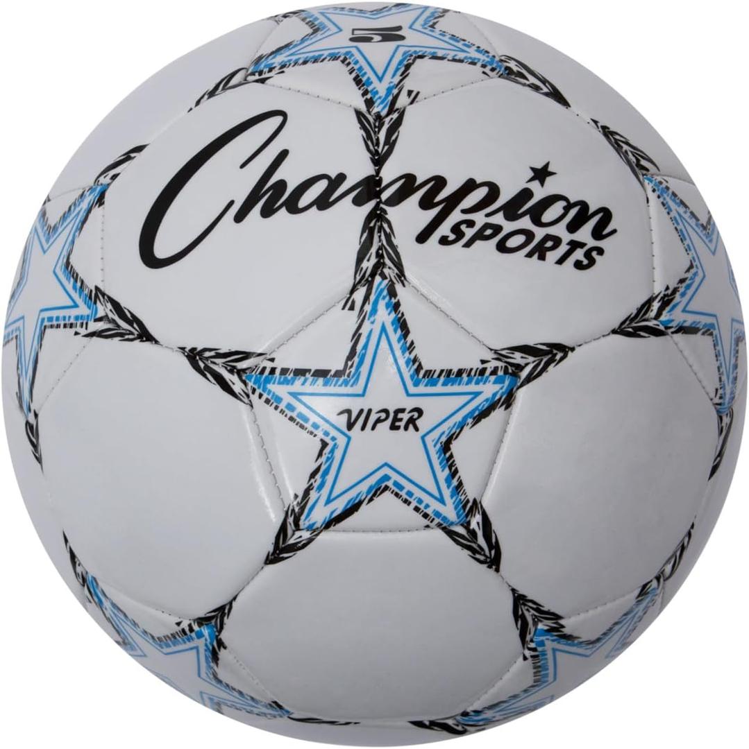 Champion Sports Viper Soccer Ball, Size 5 – Soft Touch TPU Cover, Airlock Bladder – Ages 12 & Up – Blue/ Black/ White