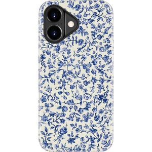 for iPhone 17 Case Cute - Wireless Charging Compatible - Dual-Layer Hard Shell + Silicone Cover - Aesthetic Protective Trendy Phone Case for Women - Blue Flower Toile