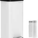 SONGMICS Kitchen Trash Can, 18-Gallon Stainless Steel Garbage Can, with Stay-Open Lid and Step-on Pedal, Soft Closure, Tall, Large and Space-Saving, White and Black ULTB520W68