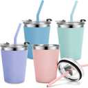 Kids Cups with Straws and Lids Leak Proof, 12oz Sippy Cups for Toddlers 1-3 No Spill, Spill Proof Cup Stainless Steel Kids Cup with Lids for School, Outdoor, 4 Pack (Blue,Green,Purple,Pink)