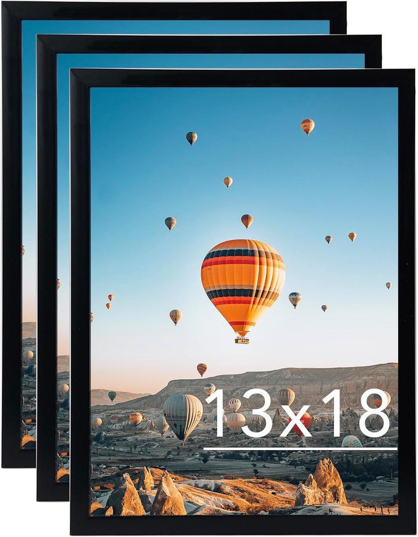 JCJMY 13x18 Picture Frame Set of 3 Black for Wall Hanging, Wall Mounting Horizontally or Vertically, 13 x 18 Wall Gallery Poster Photo Frame with Shatter Resistant Plexiglass, 3 Pack, Black