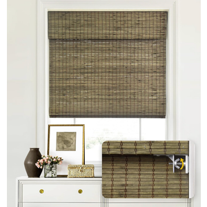 LazBlinds No Tools No Drill Cordless Bamboo Roman Shades, Privacy Window Treatment, Roll Up Bamboo Blinds for Windows 36'' W x 64'' H, Driftwood