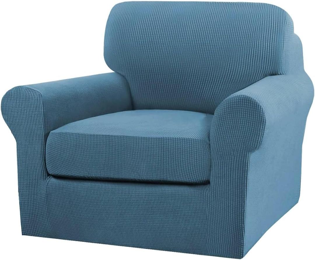 Turquoize 2 Piece Chair Covers Chair Slipcovers for Living Room Armchair Couch Cover Chair Sofa Cover with Individual Cushion Covers Furniture Cover for Chairs Feature Thick Fabric (Chair, Dusty Blue)