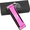 EastRock Blues Harmonica Mouth Organ 10 Hole C Key with Case, Diatonic Harmonica for Professional Player, Beginner, Students gifts, Adult, Friends, Gift(Pink)