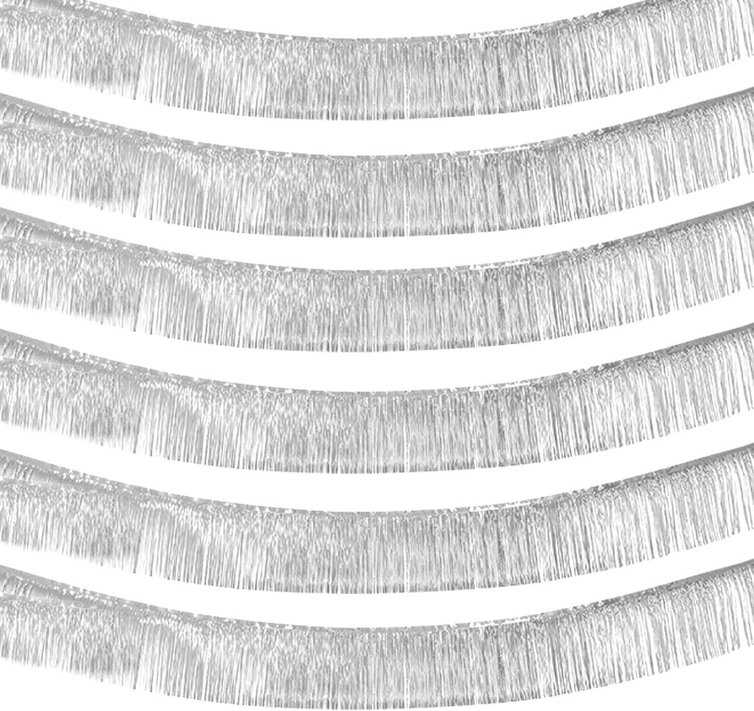 6 Pack 10 Feet Silver Foil Fringe Garland Metallic Tinsel Streamers Banner Wall Hanging Curtain Backdrop Banner for Parade Floats, Thanksgiving, Christmas, Birthday, Halloween Party Decorations