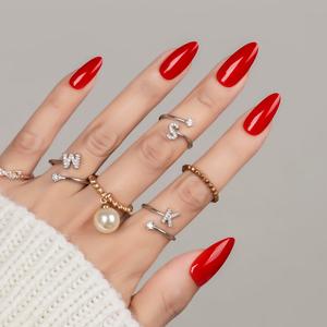 30Pcs Christmas Red Almond Press On Nails Reusable Fake Nails- Supremely Fit & Natural Soft Gel Nails,15 Sizes, Reusable Fake Nails Kit with Gift Box for Women (Warm Red)