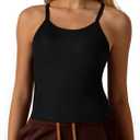 Womens Crop Tank Tops Seamless Yoga Sports Bra Padded Workout Halter Neck Camisole with Built in Bra (Black, M)