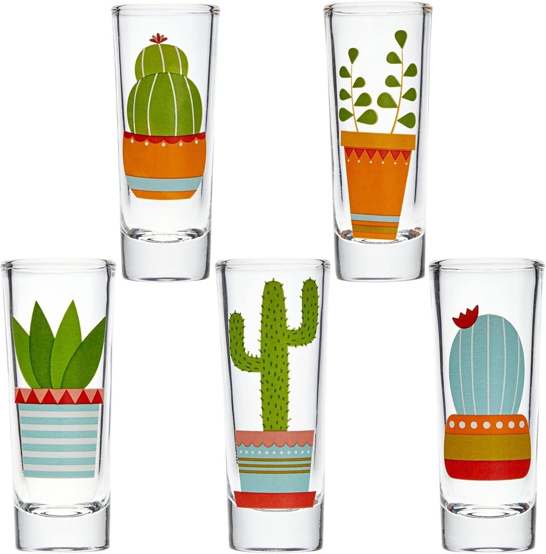 BLUE PANDA Shot Glasses Cactus Design - 5-Pack, 2 Oz, Multicolor - Tequila Shot Glasses for Whiskey
