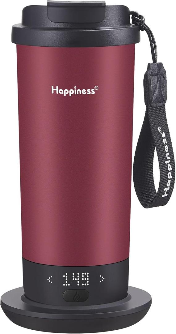 Happiness Self-Heating Travel Mug 20 Oz,Smart Rechargeable Electric Temperature Control Heated Coffee Cup (Red)
