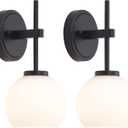 SANTOSTOCK Black Wireless Rechargeable Wall Sconces with Remote Control, Battery Operated Wall Sconce Set of 2, LED Dimmable Wall Lights with Opal White Glass Shade, 12 Colors RGB & 3 CCT Bulb