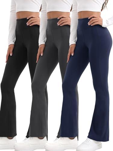 Shgiloo 3 Packs Women's Flare Leggings with Pockets, Soft High Waisted Tummy Control Bootcut Workout Yoga Pants, Size S