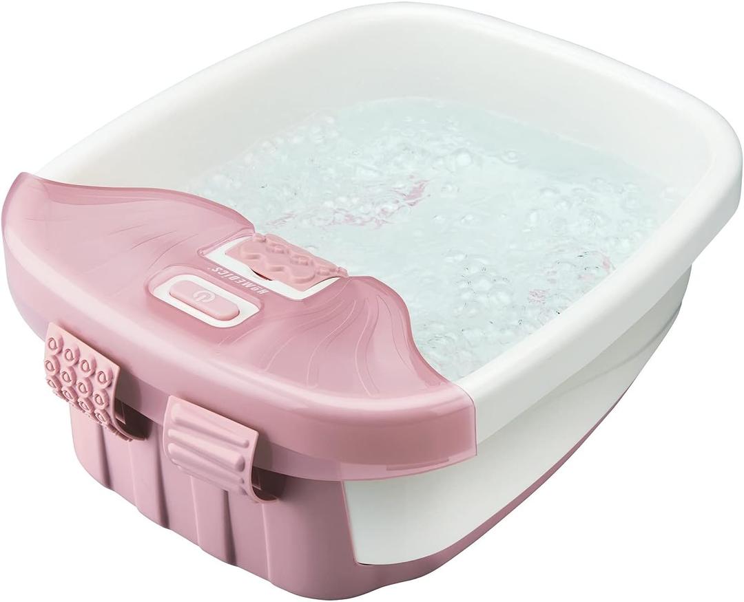 Homedics Bubble Bliss Deluxe-Foot Spa, Heat Maintenance, Raised Nodes, 3 Attachements, Pink
