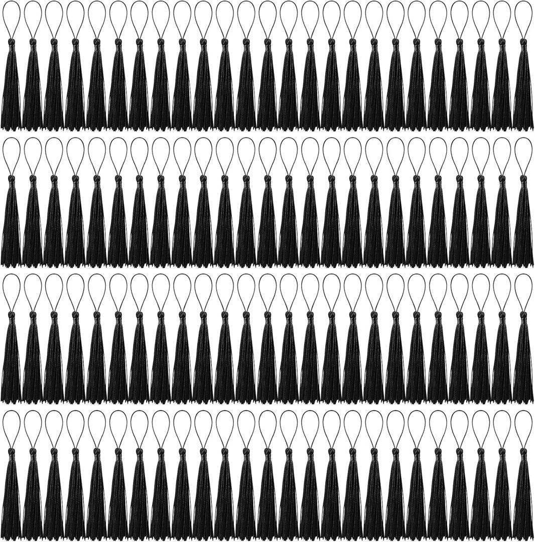 100 Pcs Bookmark Tassels Bulk Black Soft Craft Silky Handmade Mini Tassels for Jewelry Making with Loops for DIY Craft Accessory Dress Decoration