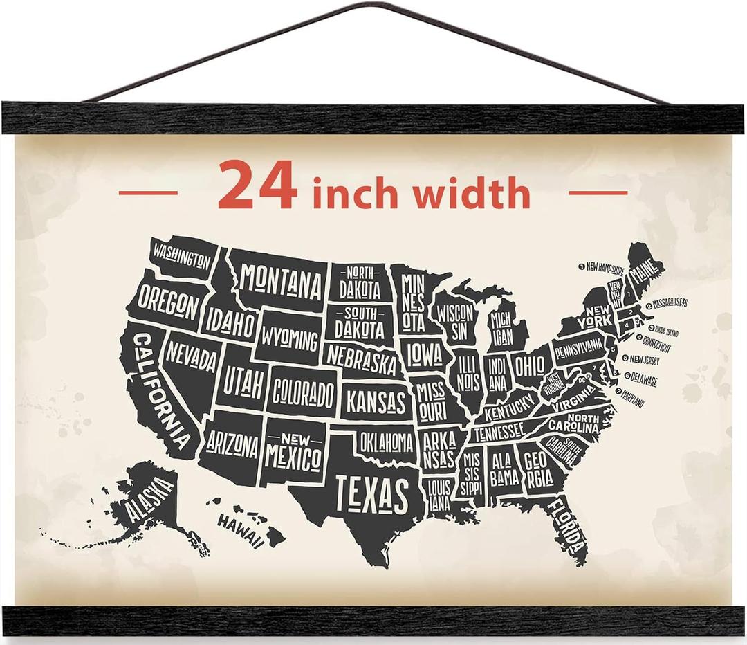 Magnetic Poster Hanger Frame, 24 Inch, Black Finish, Fits 24x30 24x32 24x36 Prints, N52 Magnets, Easy-Swap Wall Display for Posters, Maps, Canvas & Artwork