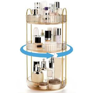 360 Rotating Makeup Organizer, 3 Tiers Plastic Bathroom Spinning Holder Rack, Round Lazy Susan Organizer, Large Capacity Countertop Shelf for Cosmetics, Perfume, Skincare, Spice, Toiletries