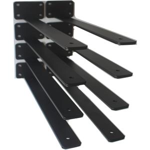 8 Pack - 16 inch Black Hidden L Shelf Bracket (1/5 Inch Thicked) Iron Floating Shelf Brackets Rustic Industrial Metal Brackets for Shelf Support